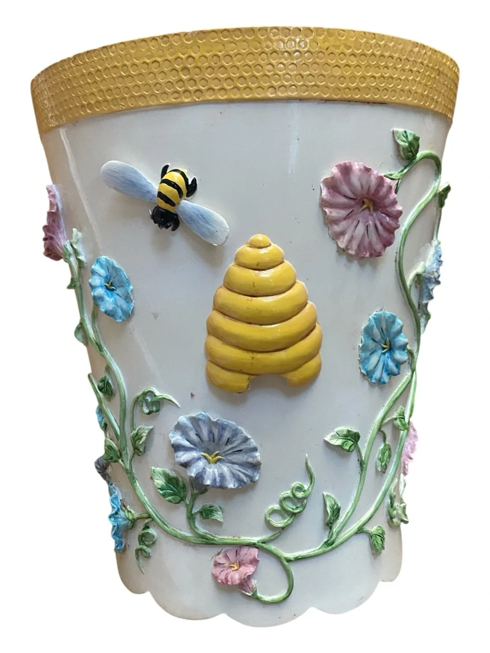 Vintage 3D Floral Bumble Bee Country Style Unique Wastebasket Trashcan Cottage